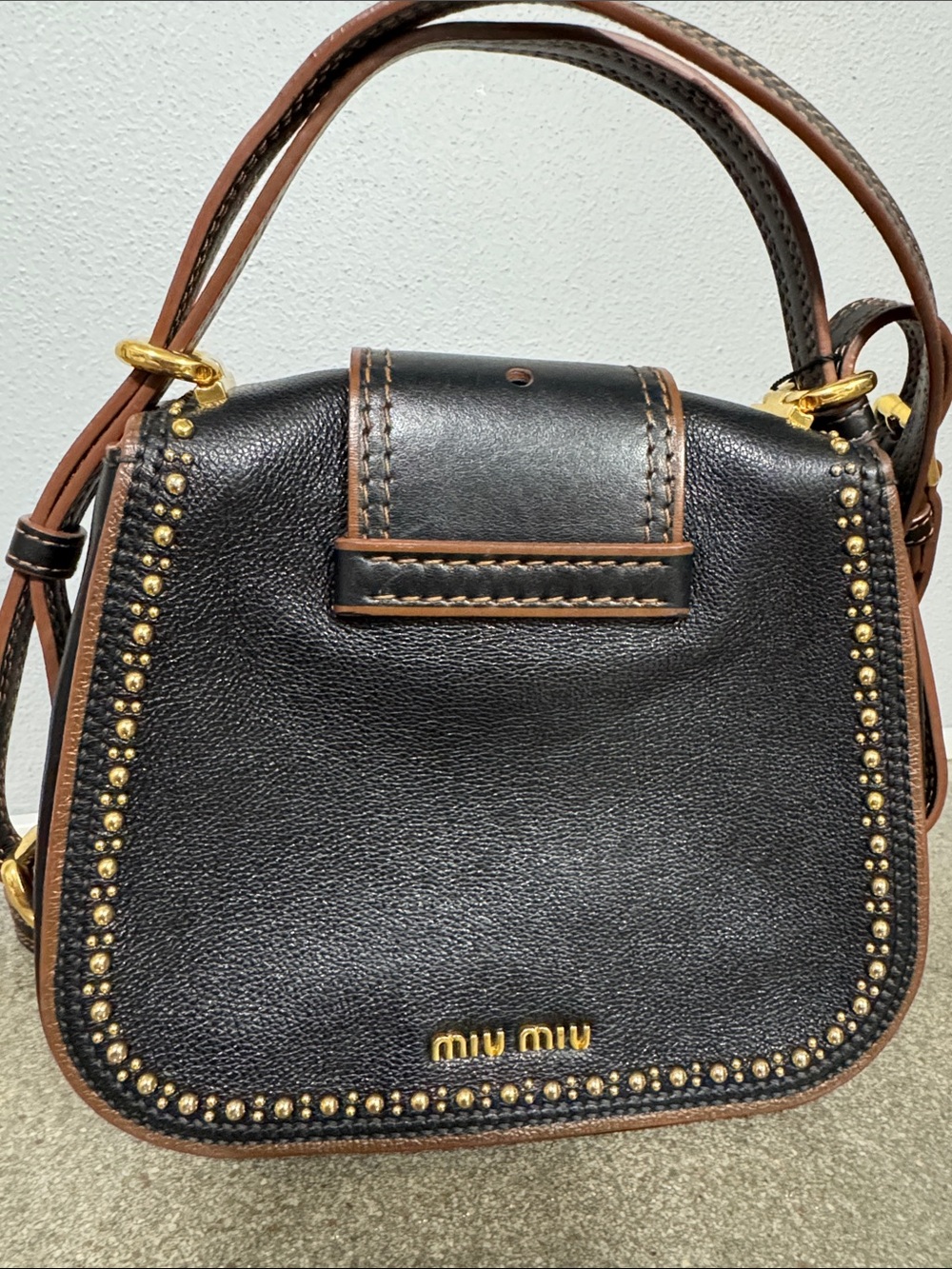 Miu Miu Rare Dahlia Madras Crystal Stud Crossbody/Shoulder Bag – Black Leather - Picture 7 of 16